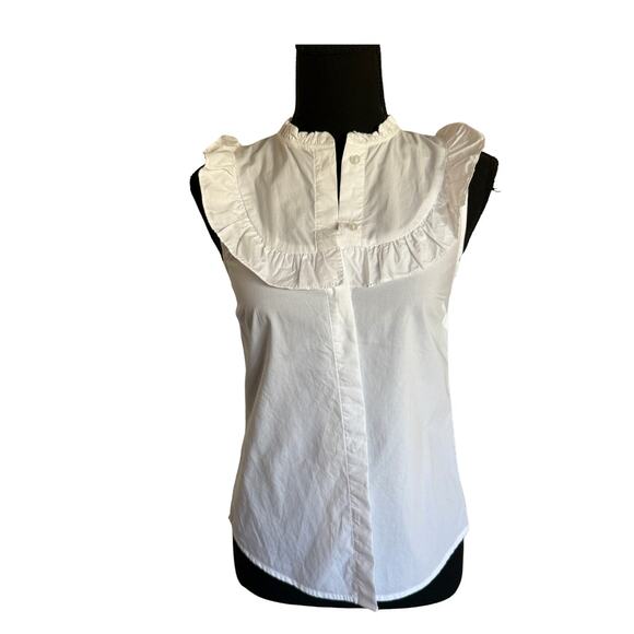 NWOT - White Button Down Bib Front Cap Sleeve Tank Blouse - 2 - Picture 1 of 9